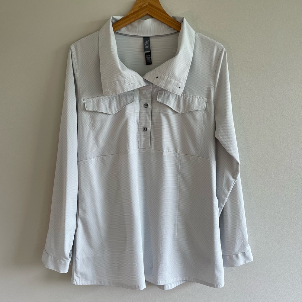 Mountain Hardwear Women's Citypass Popover Shirt Gray/White Stripe Size Medium